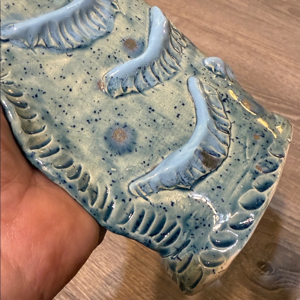 Artisan Coastal Pottery Vase with Fish-like Accents- signed “hBishop” - Picture 15 of 16